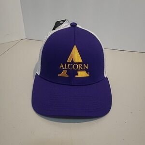NWT Adidas Alcorn State Braves Mesh Snapback Trucker Hat Purple White Cap